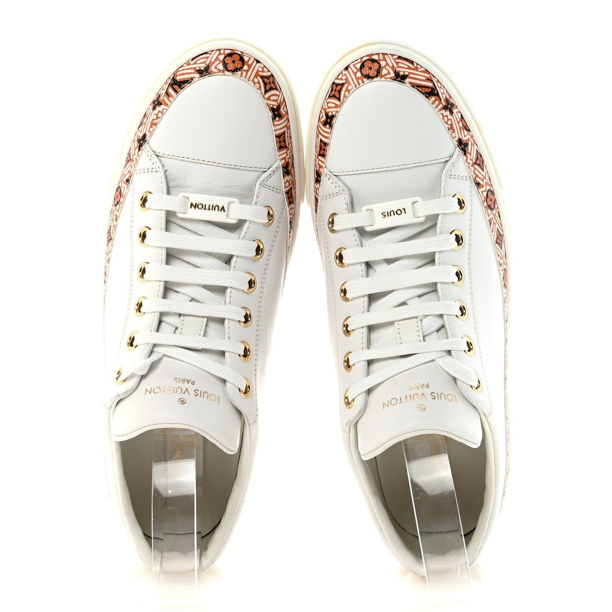 LOUIS VUITTON CALFSKIN MONOGRAM RUN AWAY SNEAKER WHITE WHITE & GOLD