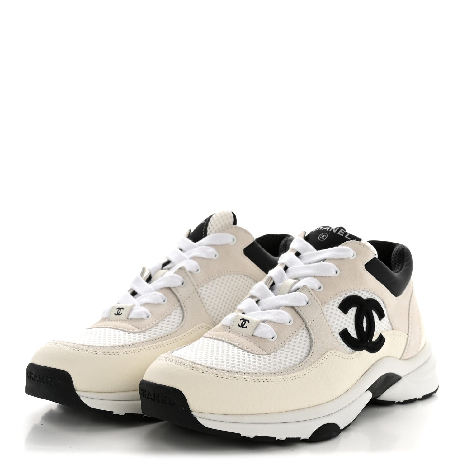 MESH SUEDE GRAINED CALFSKIN WOMENS CC SNEAKERS WHITE BLACK