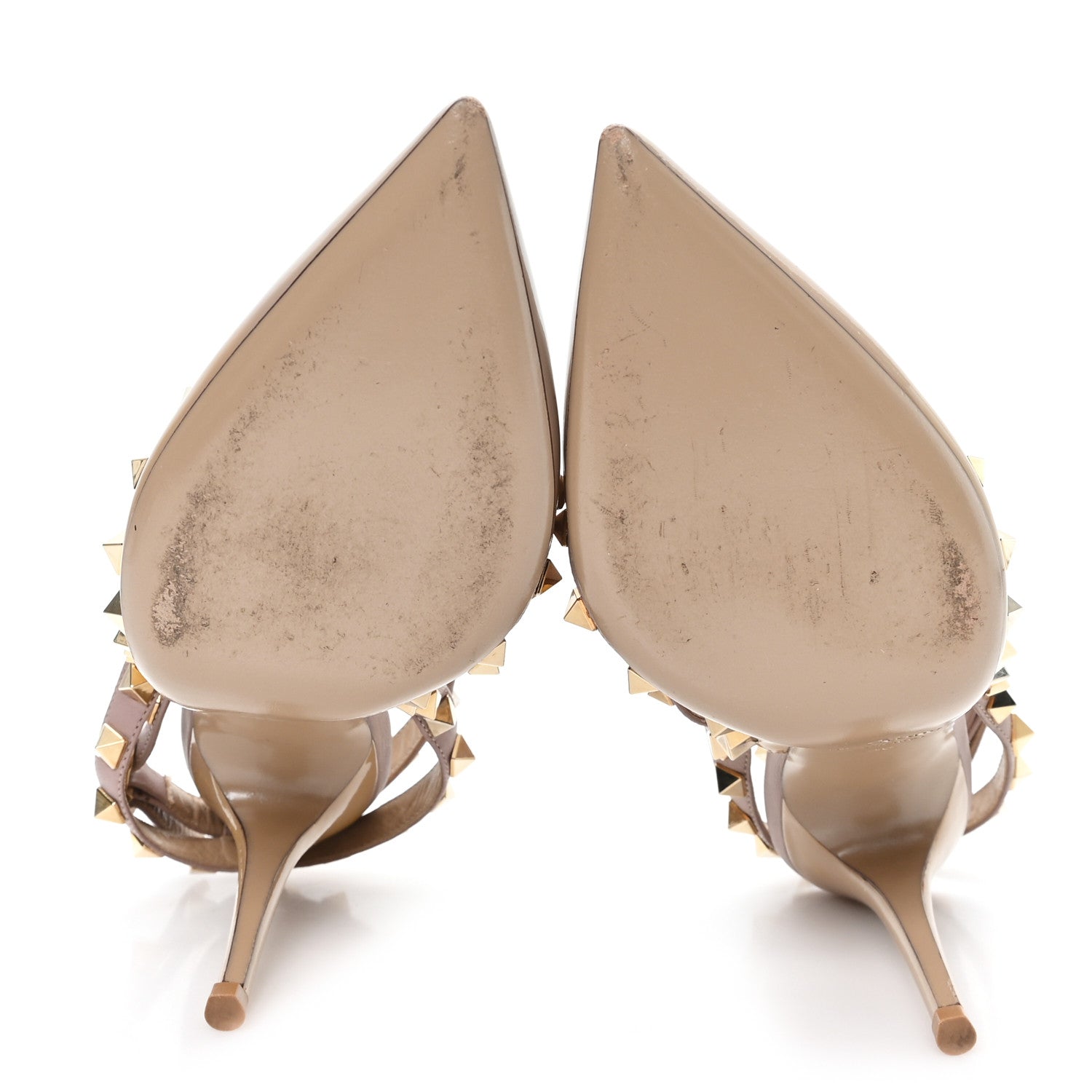 PATENT NAPPA ROCKSTUD ANKLE STRAP 100MM PUMPS CAMEL ROSE POUDRE