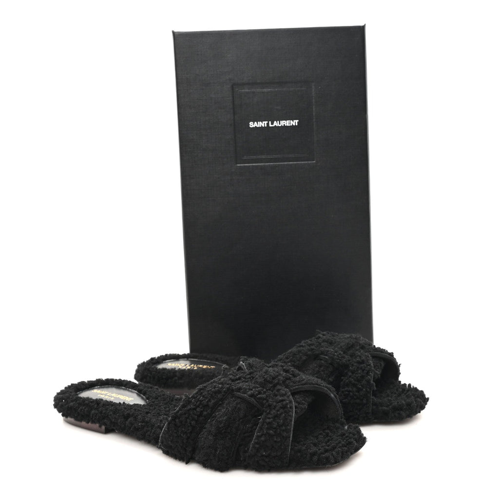 SHEARLING TRIBUTE FLAT MULES BLACK