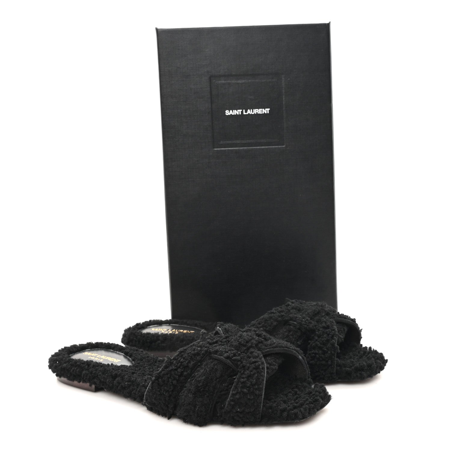 SHEARLING TRIBUTE FLAT MULES BLACK
