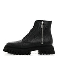 CALFSKIN EMBOSSED MONOGRAM LACE UP ANKLE BOOTS BLACK