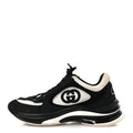 TECHNICAL KNIT FABRIC SUEDE CALFSKIN WOMENS GUCCI RUN SNEAKERS BLACK WHITE