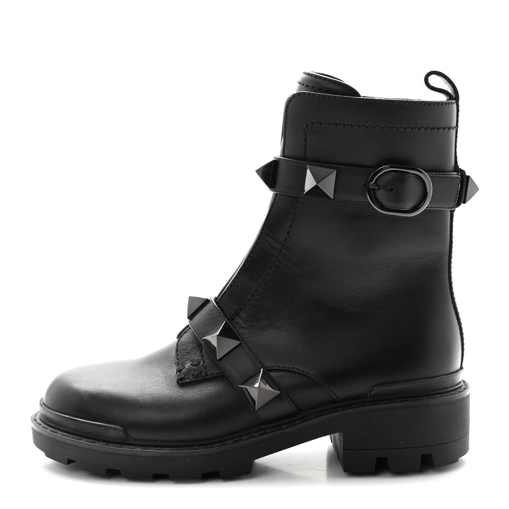 CALFSKIN TONAL ROMAN STUD /40MM COMBAT BOOTS BLACK