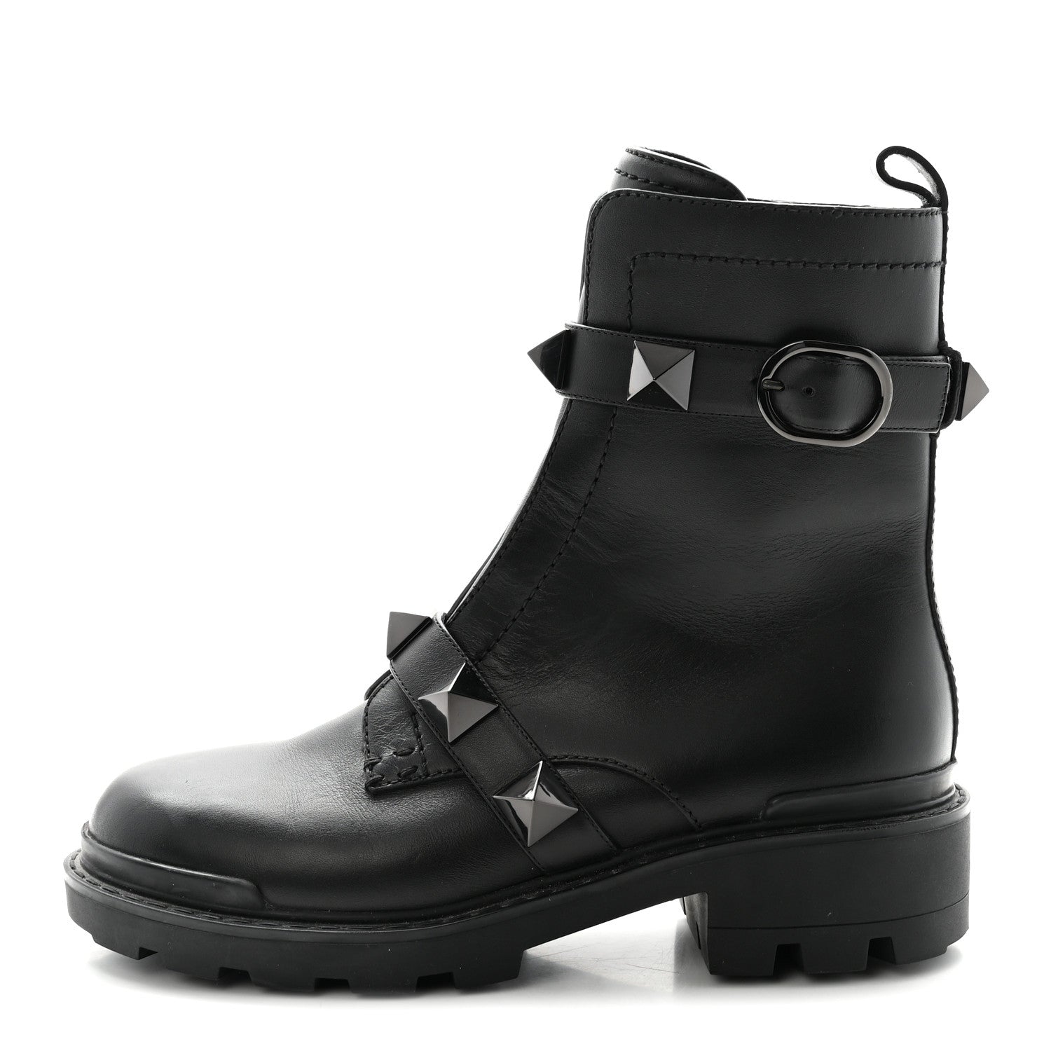 CALFSKIN TONAL ROMAN STUD /40MM COMBAT BOOTS BLACK