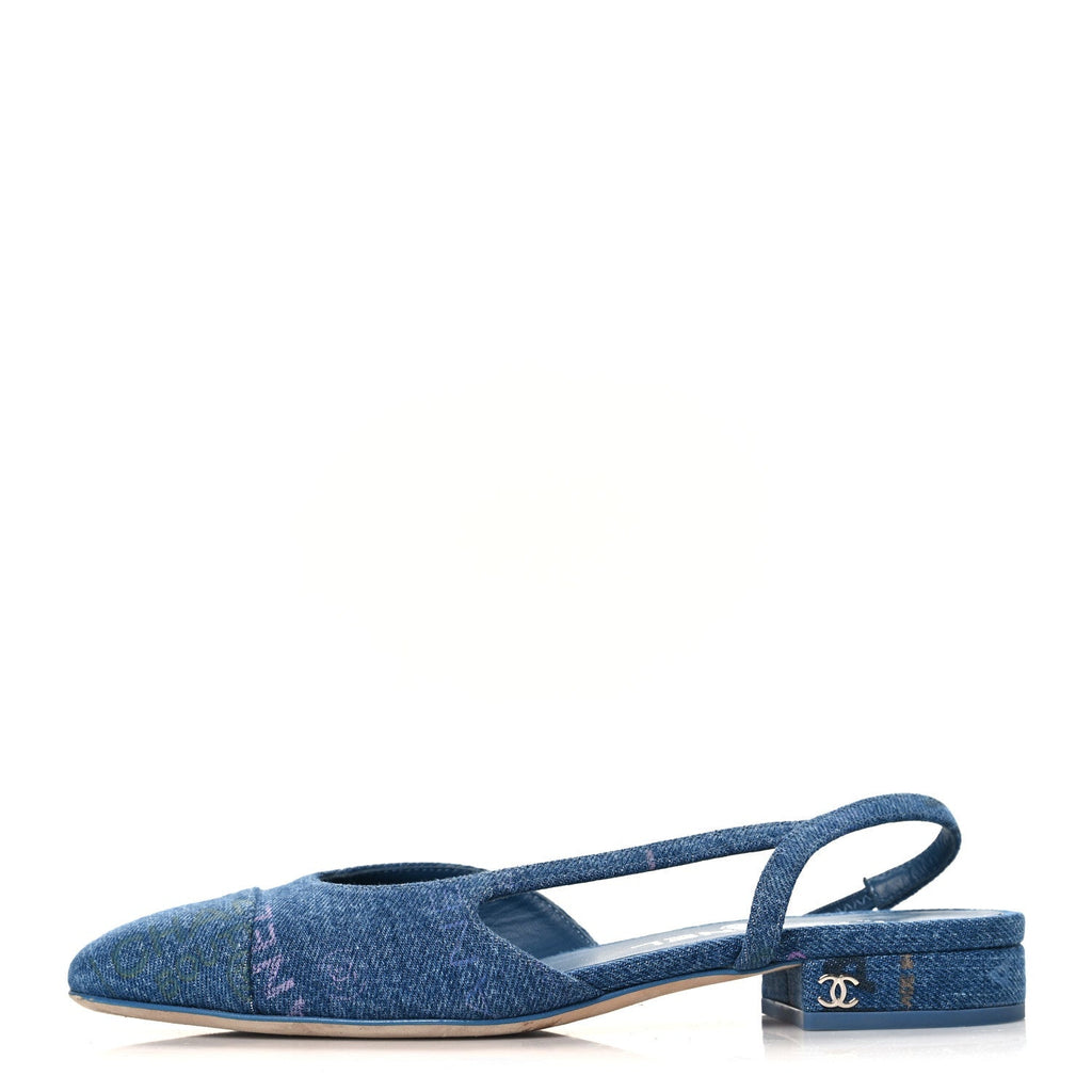 DENIM PRINTED DENIM MOOD CAP TOE CC SLINGBACK FLATS LIGHT BLUE MULTICOLOR