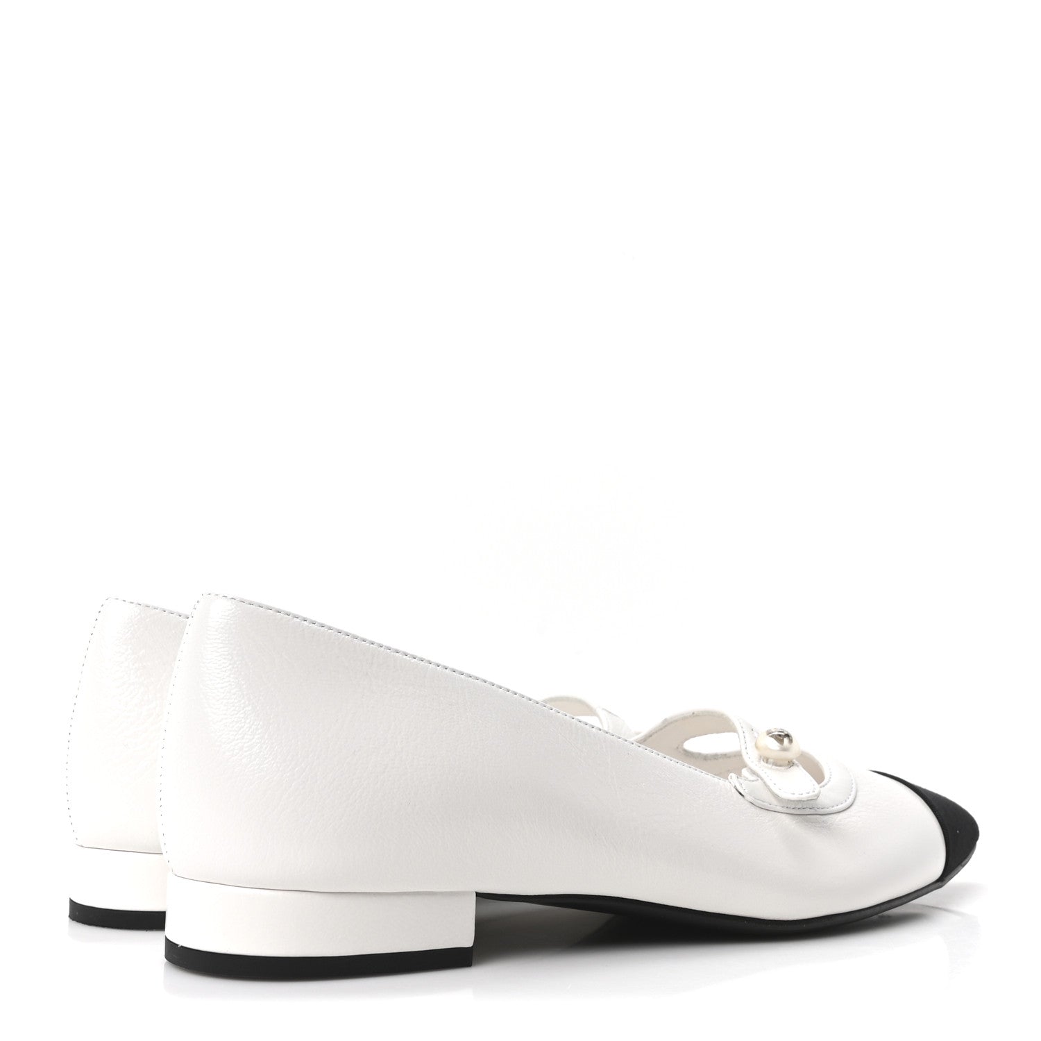 SHINY LAMBSKIN GROSGRAIN PEARL MARY JANES FLATS WHITE BLACK
