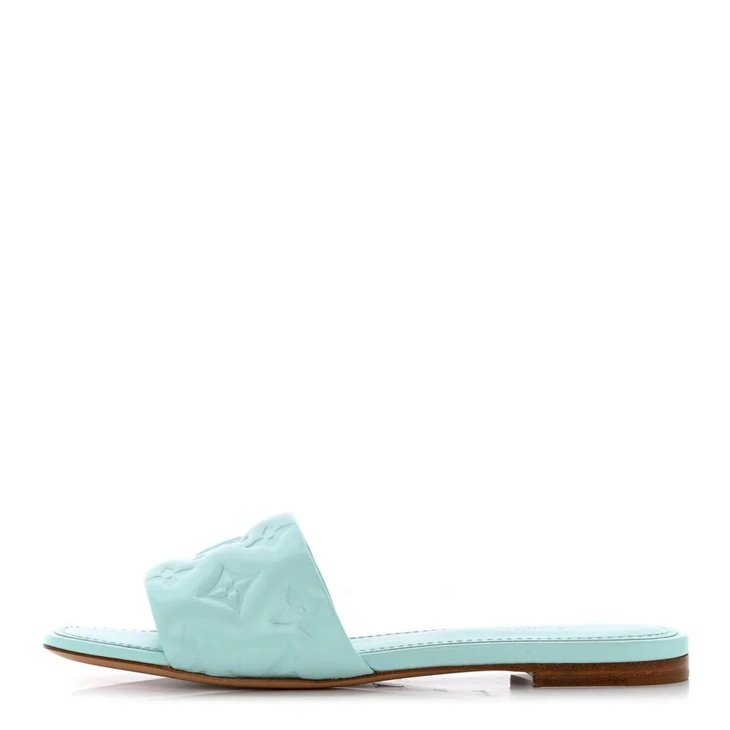 Louis Vuitton Metallic Lambskin Monogram Revival High Heel Mules - Mint/Light Blue