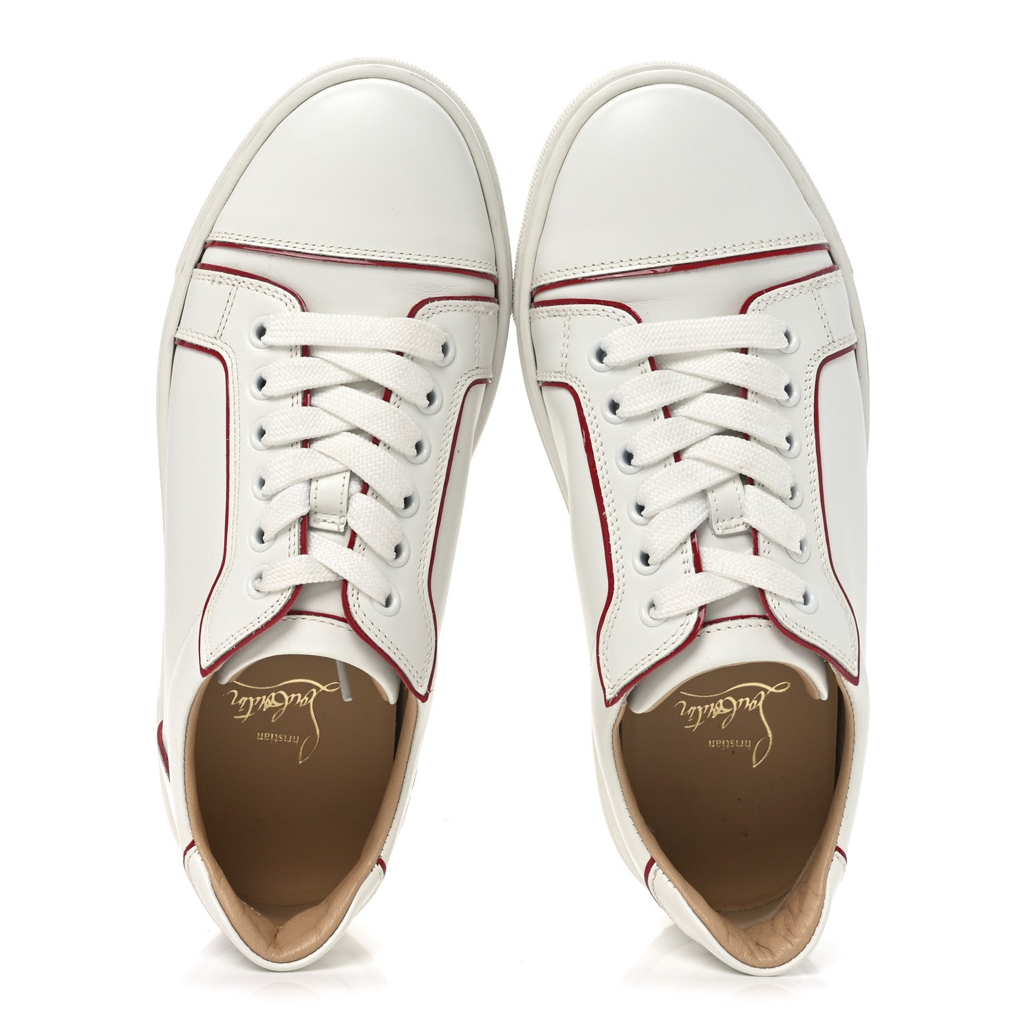 CALFSKIN PATENT VIEIRISSIMA FLAT SNEAKERS WHITE LOUBI