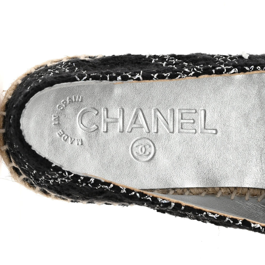 METALLIC TWEED LAMBSKIN CC ESPADRILLES BLACK SILVER
