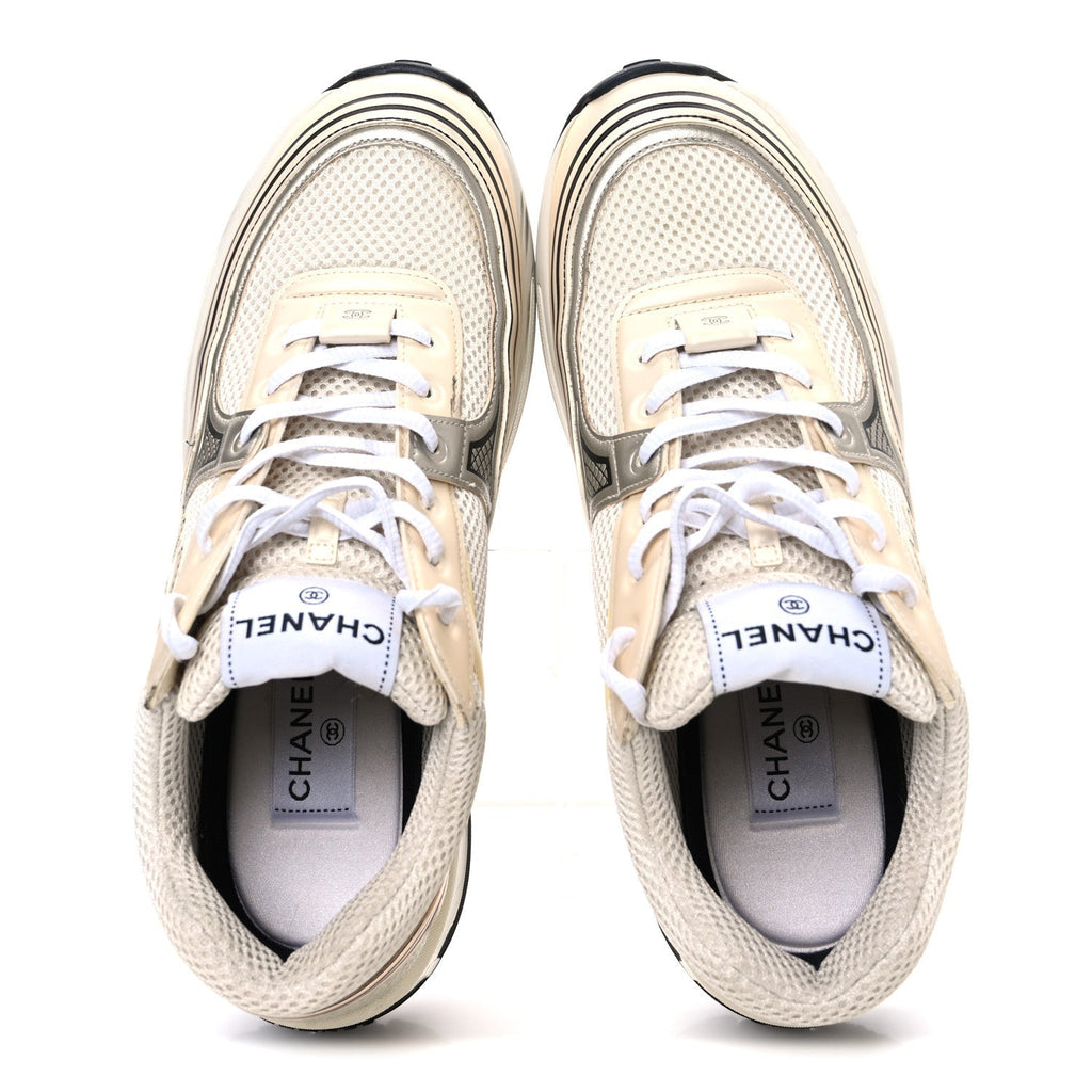 FABRIC LAMINATED CALFSKIN STRETCH CC SNEAKERS IVORY WHITE SILVER