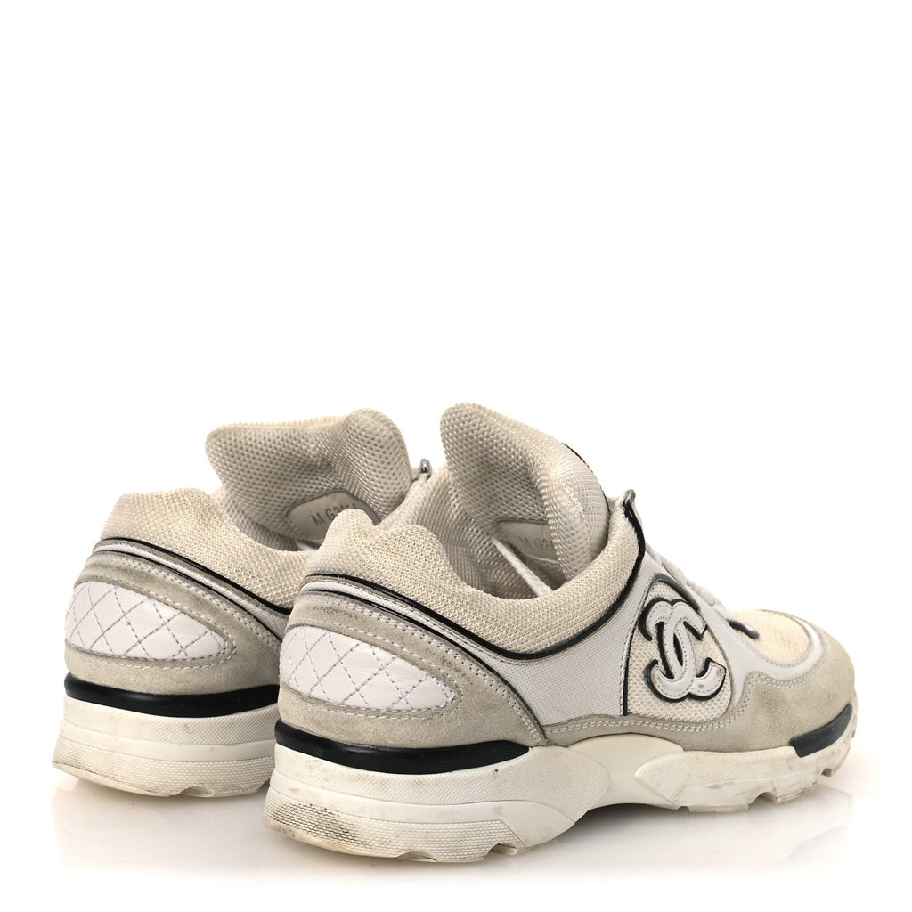 MESH SUEDE CALFSKIN GROSGRAIN WOMENS CC SNEAKERS WHITE BLACK