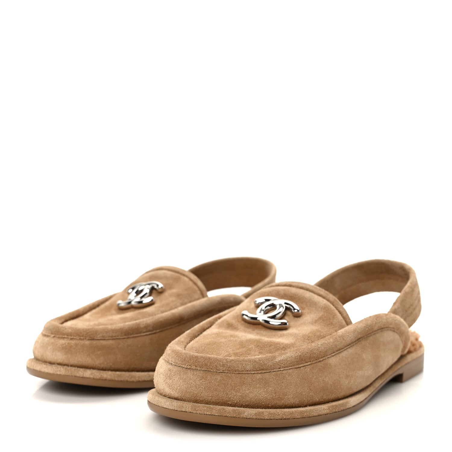 SUEDE CALFSKIN CC SLINGBACK LOAFERS DARK BEIGE