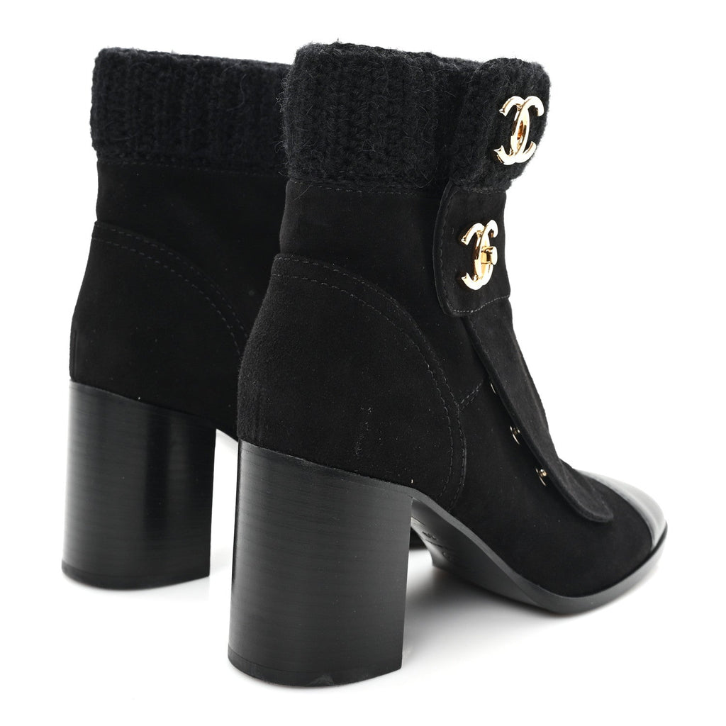 SUEDE LAMBSKIN KNIT CC SHORT BOOTS BLACK