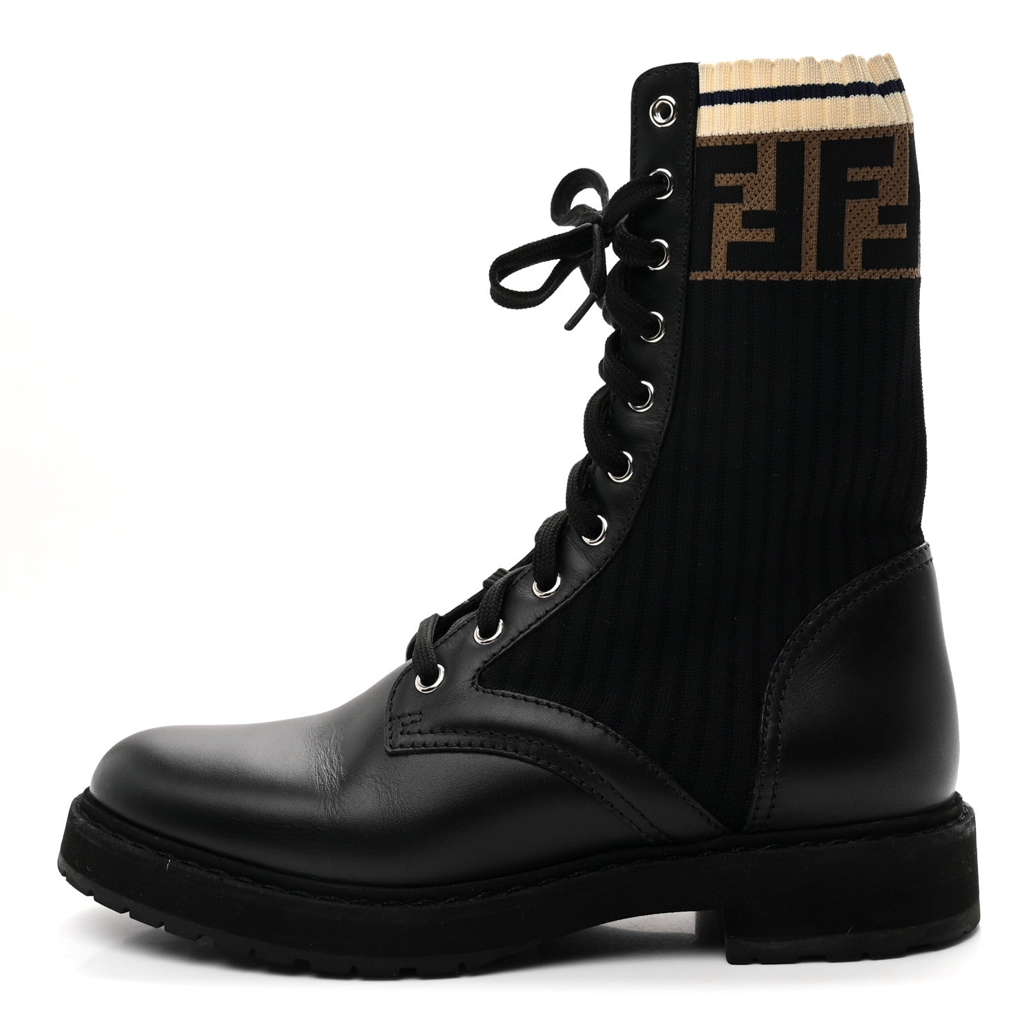 CALFSKIN STRETCH FABRIC ROCKOKO BIKER BOOTS TOBACCO BLACK MARINO