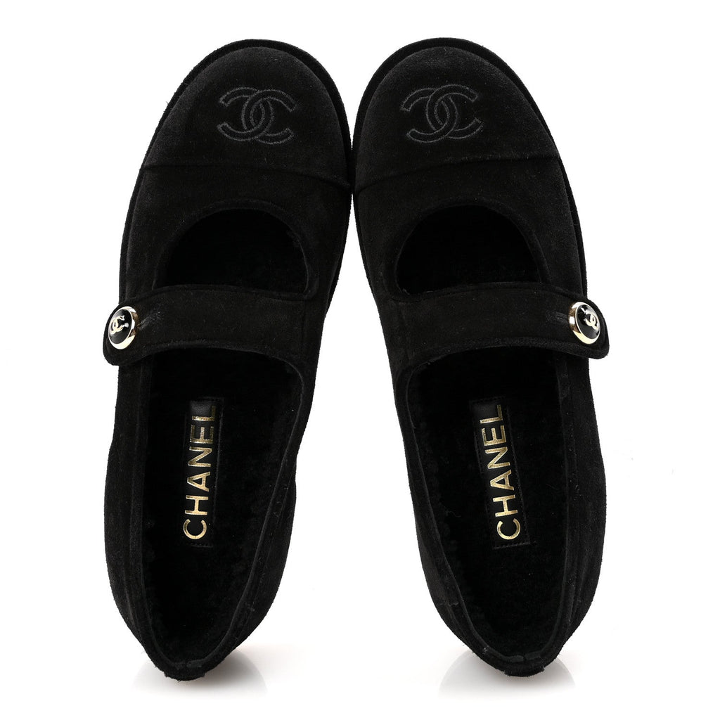 SUEDE CAP TOE CC MARY JANE FLATS BLACK