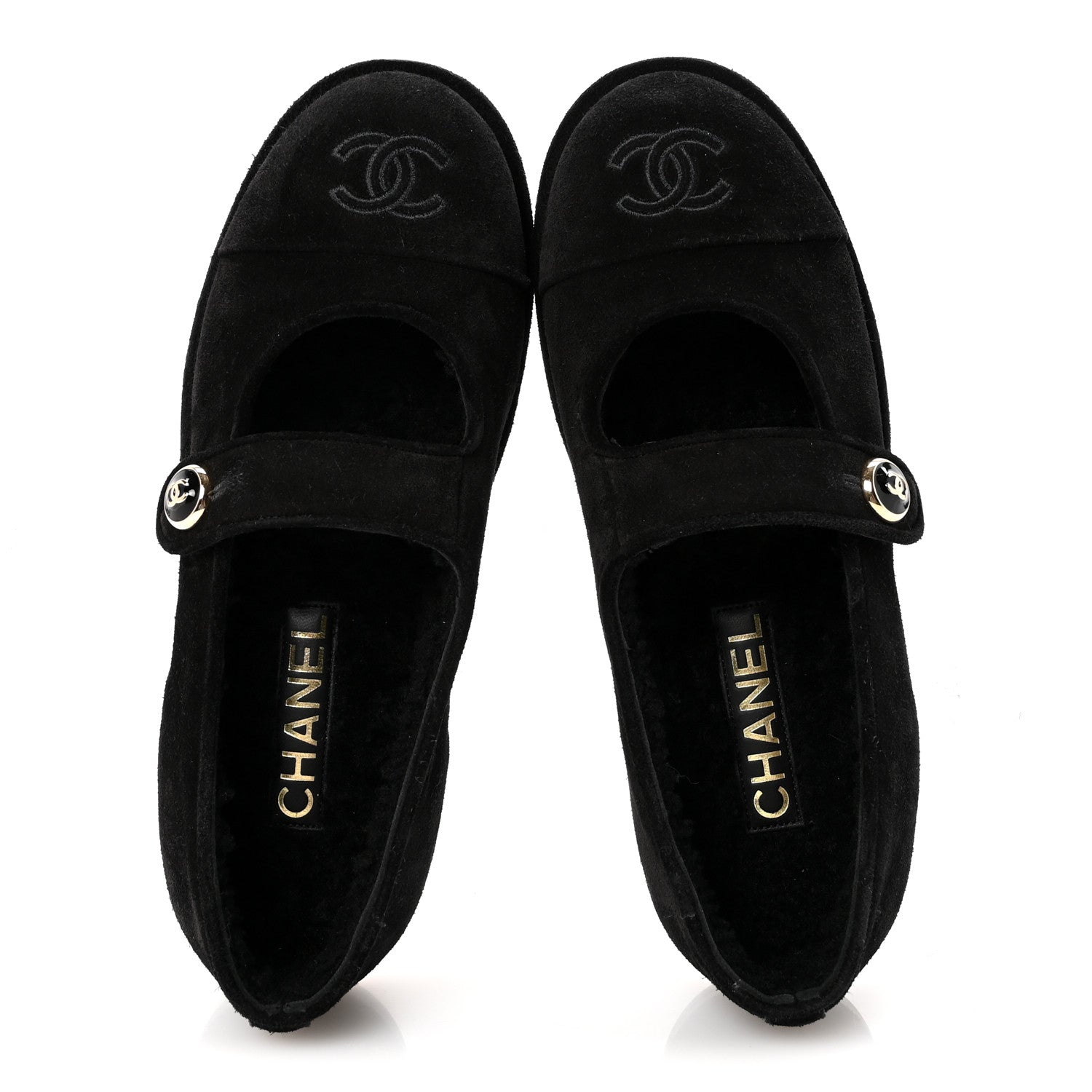 SUEDE CAP TOE CC MARY JANE FLATS BLACK