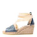 NEW DENIM GG MONOGRAM PILAR ANKLE WRAP ESPADRILLE WEDGE SANDALS LIGHT BLUE