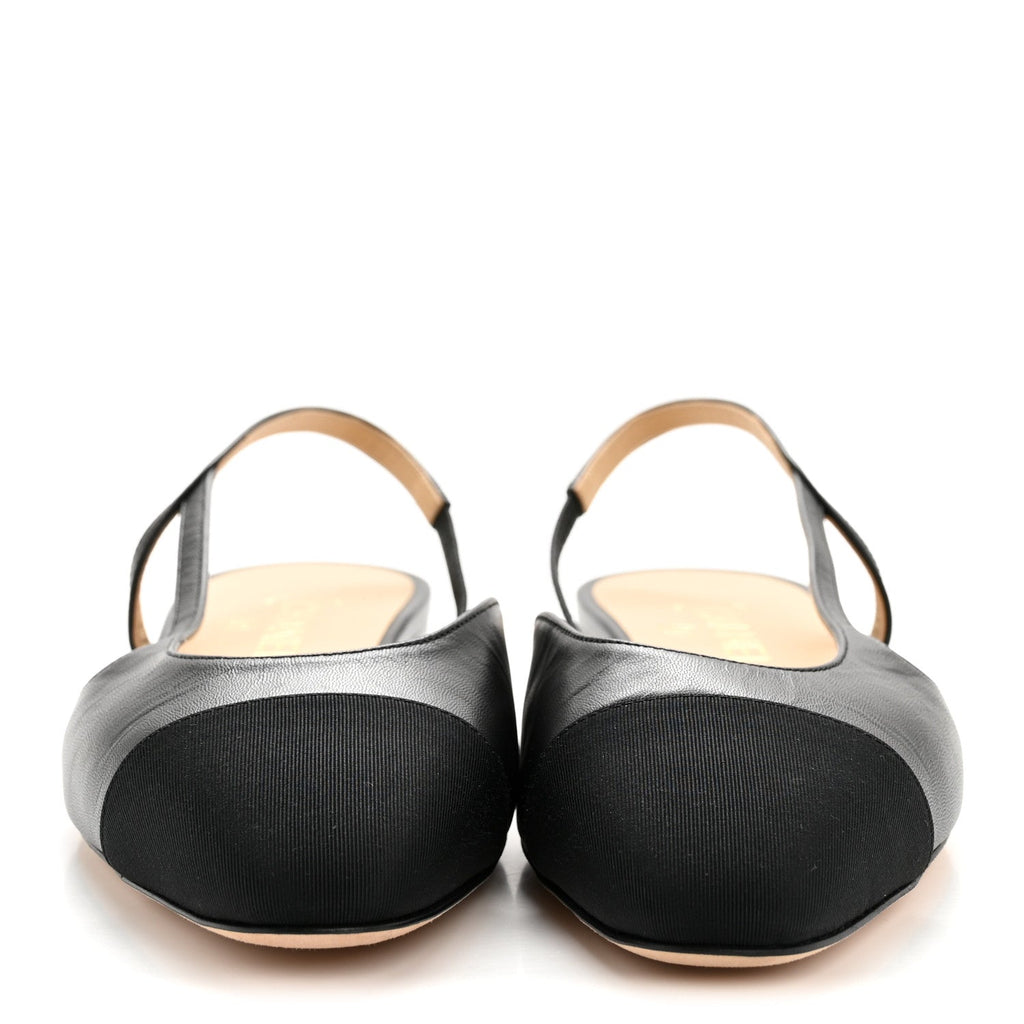 GOATSKIN GROSGRAIN CAP TOE CC SLINGBACK SANDALS BLACK
