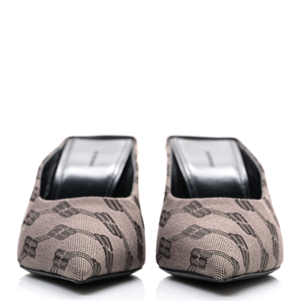 BB MONOGRAM SQUARE KNIFE 80MM MULE PUMPS DARK MINK GREY DARK BROWN