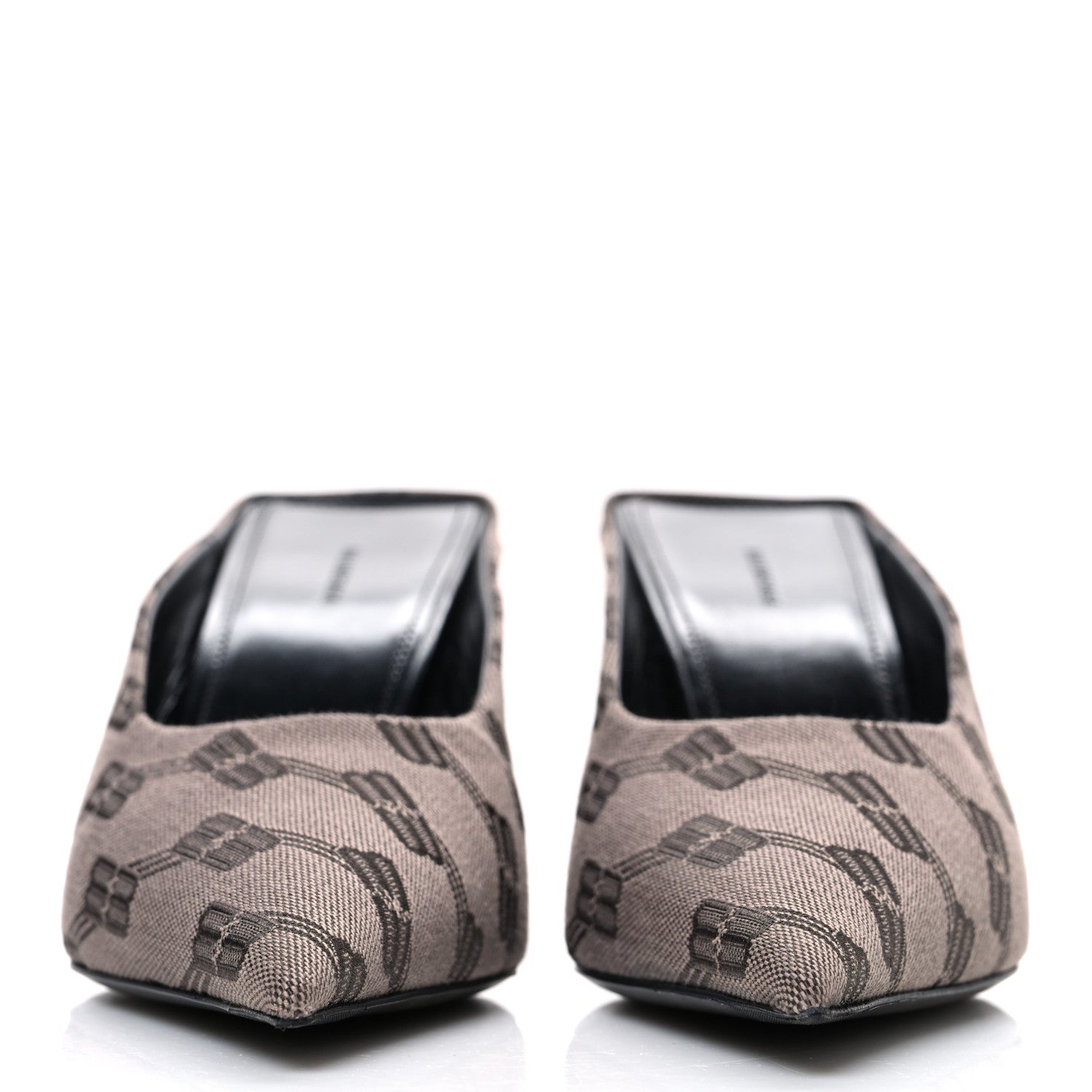 BB MONOGRAM SQUARE KNIFE 80MM MULE PUMPS DARK MINK GREY DARK BROWN