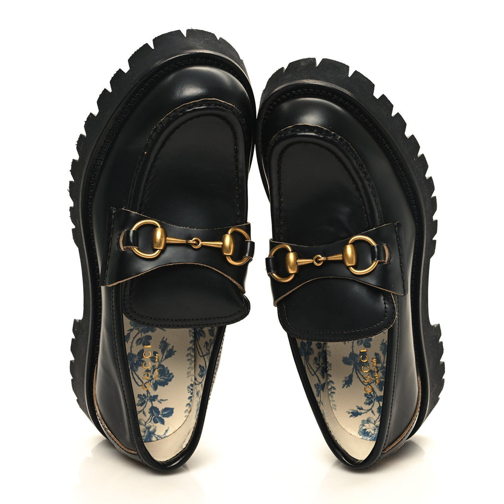 CORDOVAN LUX WOMENS HARALD HORSEBIT 25MM PLATFORM LOAFERS BLACK