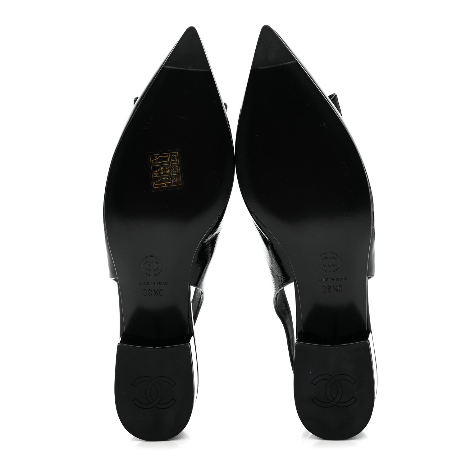 CRUMPLED PATENT CALFSKIN CC BOW SLINGBACK PUMPS BLACK