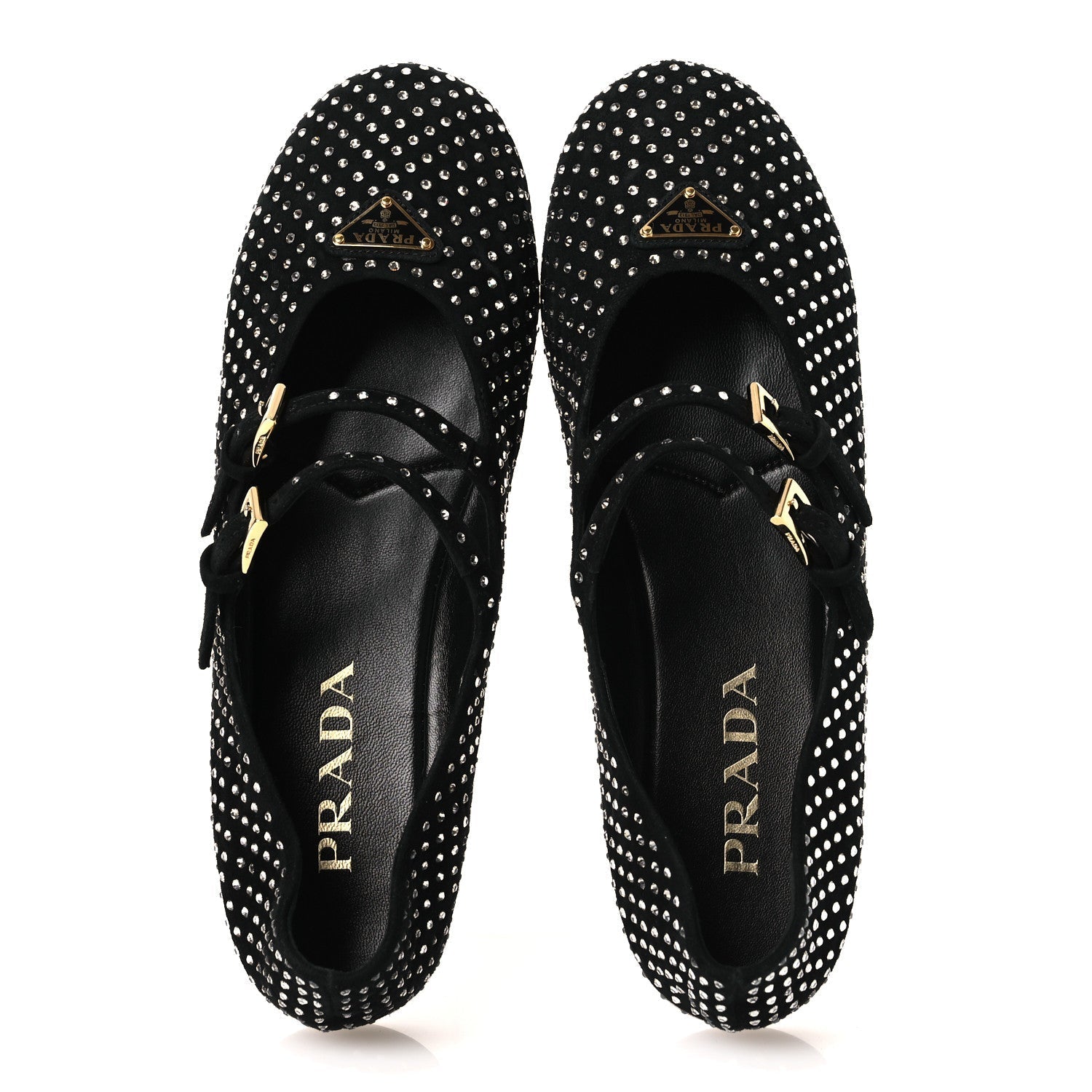 SUEDE CRYSTAL STUDDED BALLERINA FLATS BLACK
