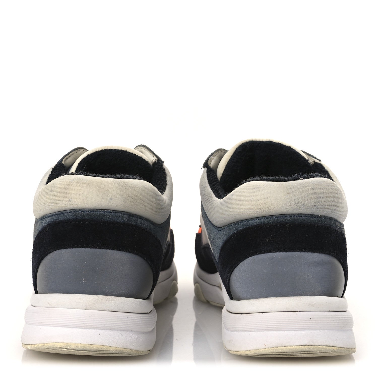 NYLON CALFSKIN SUEDE CC WOMENS SNEAKERS NAVY WHITE ORANGE BLACK
