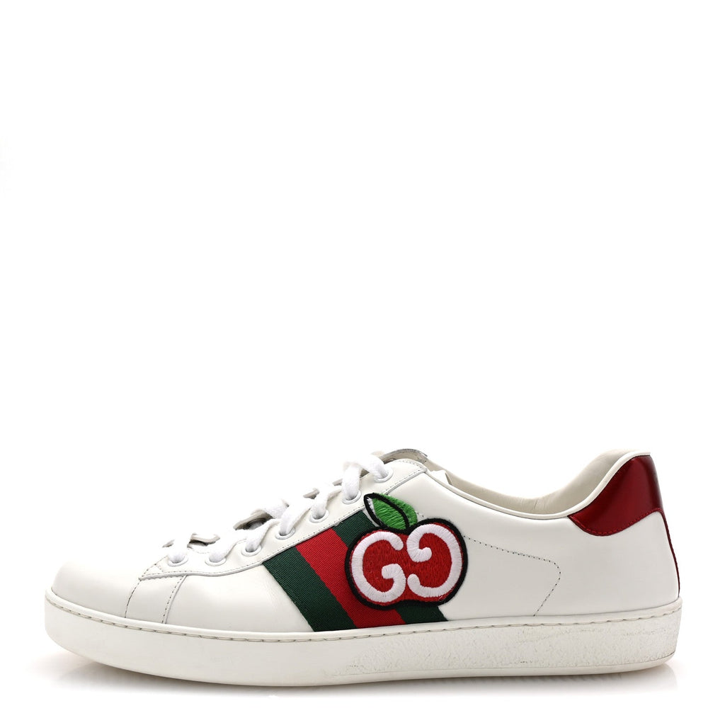 CALFSKIN WEB GG APPLE EMBROIDERED ACE SNEAKERS WHITE
