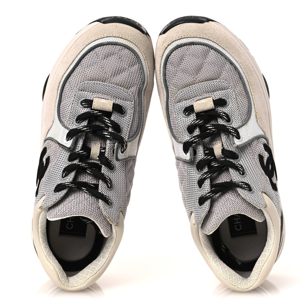 MESH SUEDE CALFSKIN GRAINED CALFSKIN WOMENS CC SNEAKERS GREY WHITE