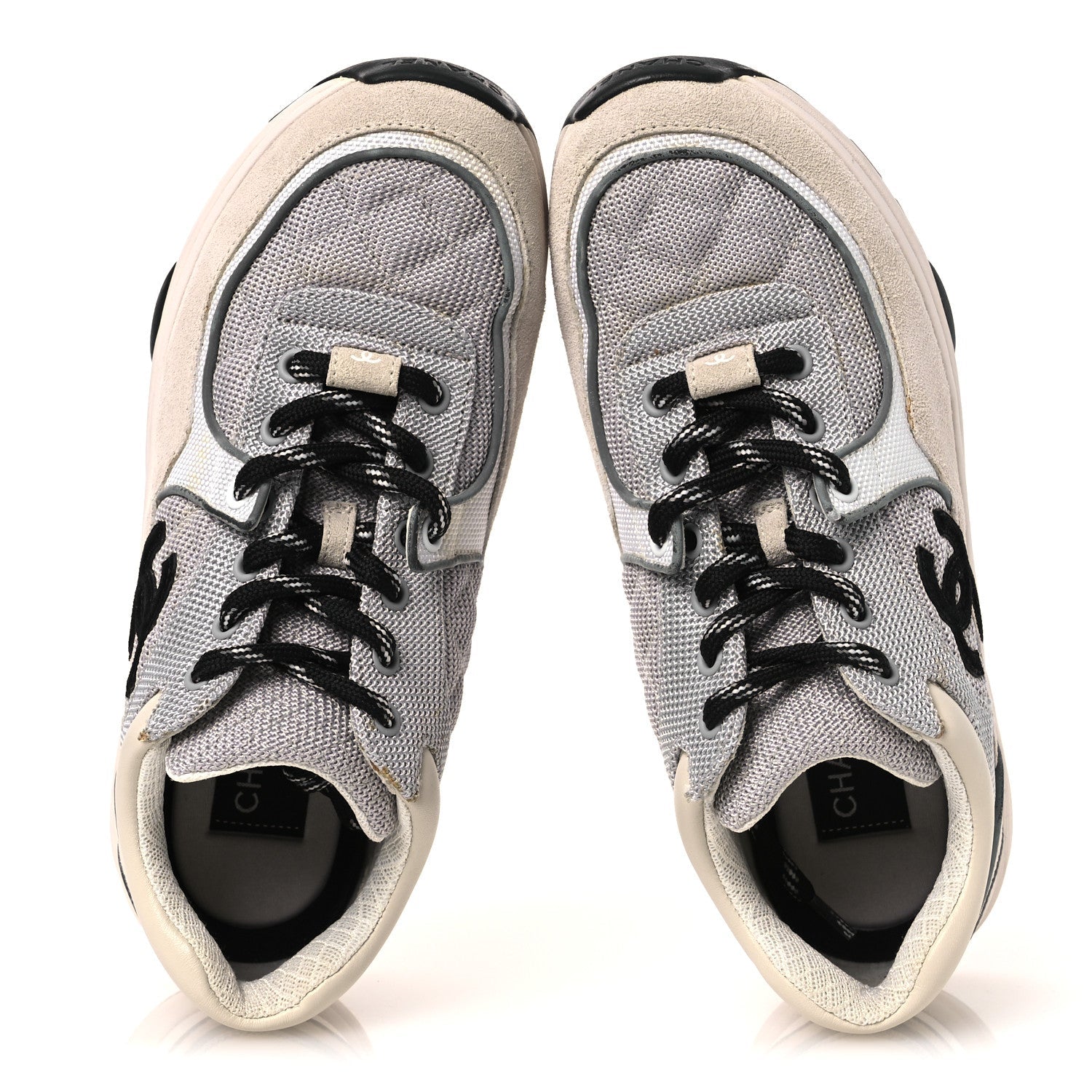 MESH SUEDE CALFSKIN GRAINED CALFSKIN WOMENS CC SNEAKERS GREY WHITE