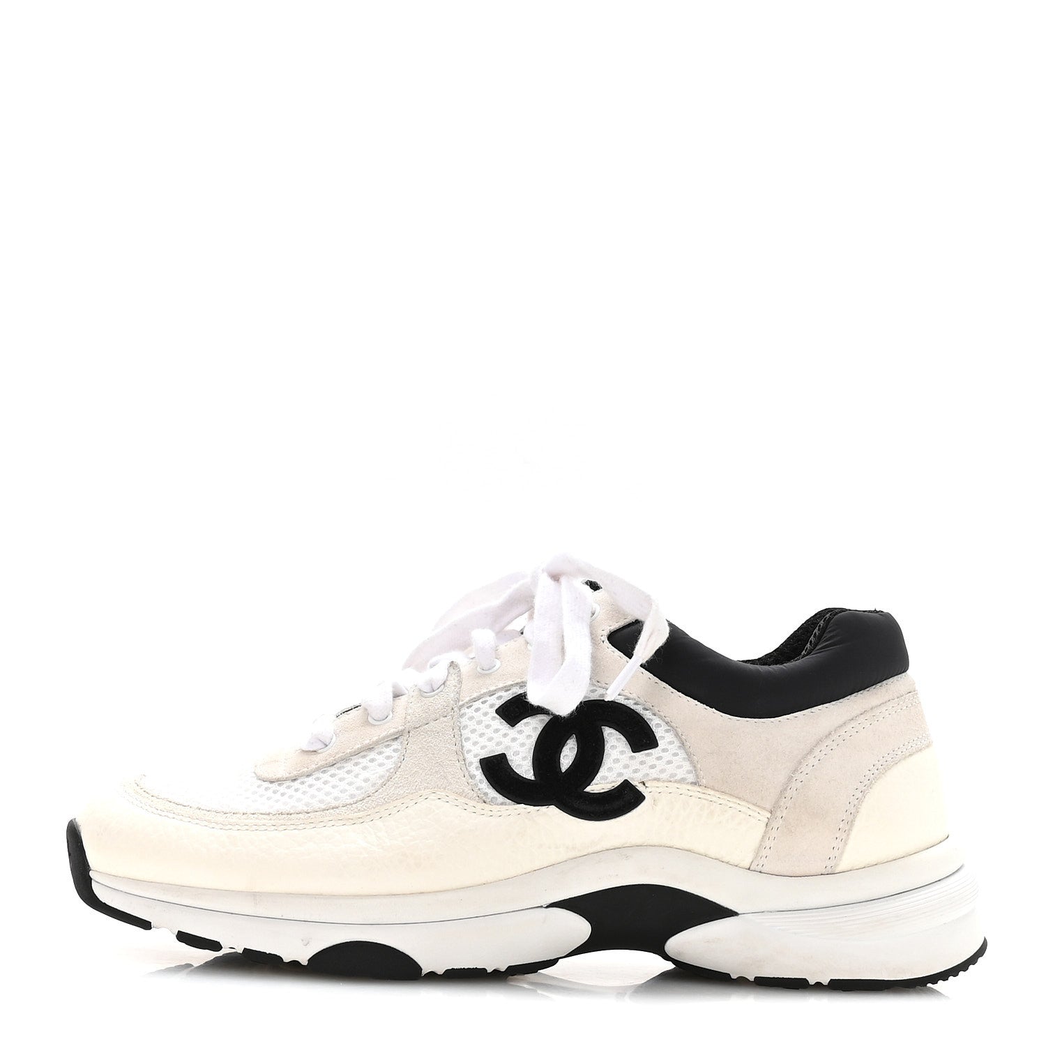 MESH SUEDE CALFSKIN GRAINED CALFSKIN WOMENS CC SNEAKERS WHITE BLACK