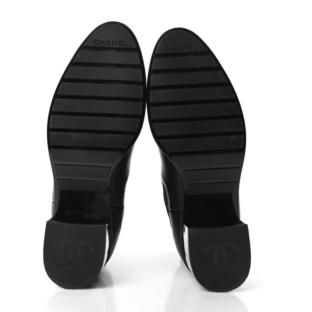CALFSKIN PATENT CAP TOE CC SHORT BOOTS BLACK