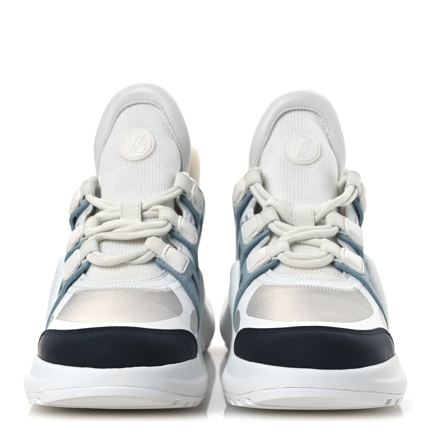 CALFSKIN TECHNICAL NYLON LV ARCHLIGHT SNEAKERS WHITE BLUE GRIS
