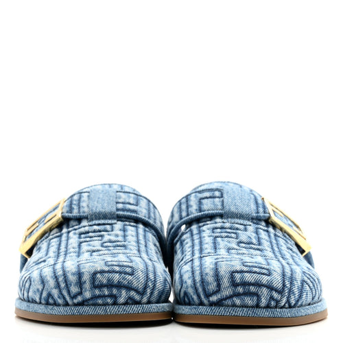 FENDI FEEL FF BUCKLED MULE IN BLUE DENIM JACQUARD