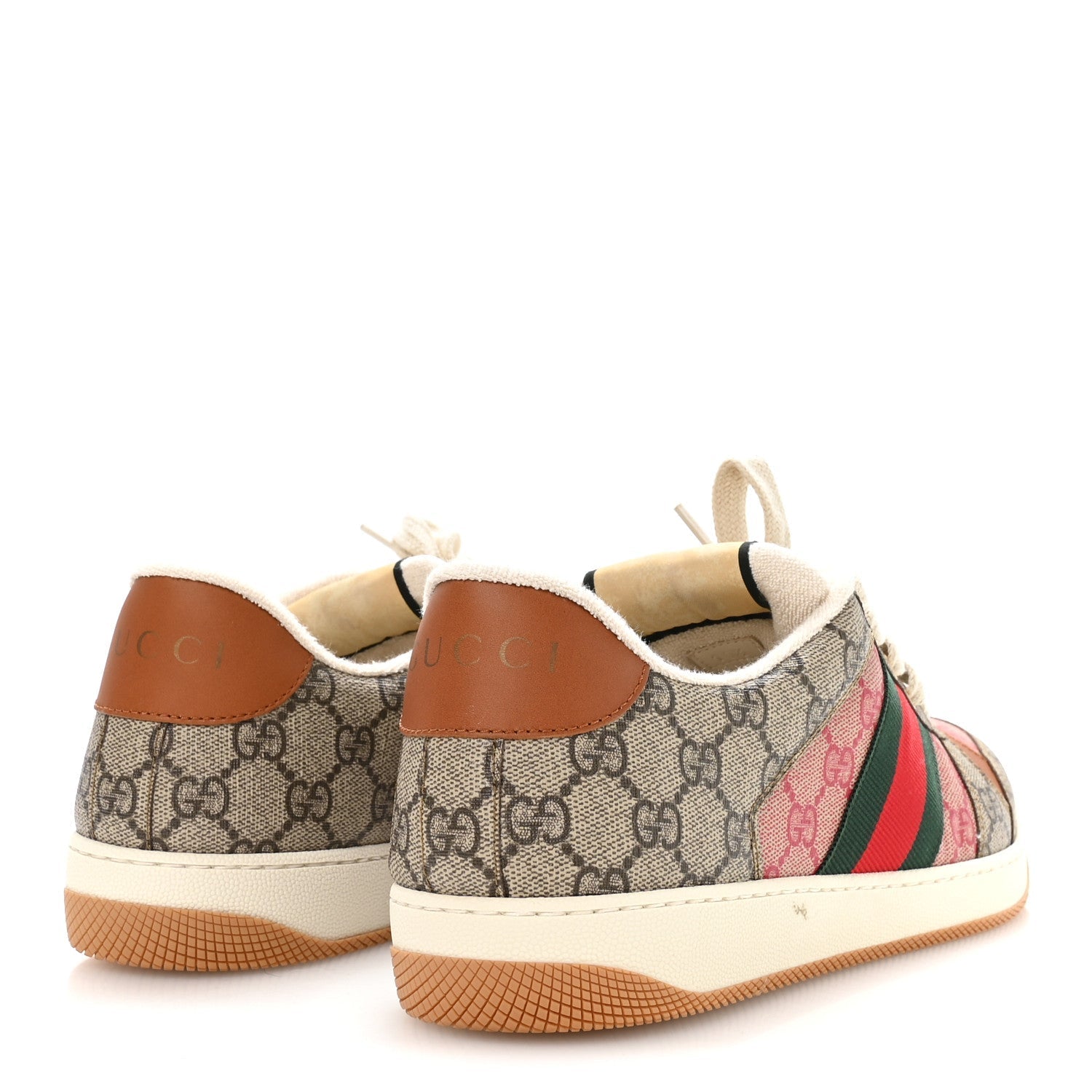 GG SUPREME MONOGRAM HARNESS CALFSKIN WEB MENS SCREENER SNEAKERS BEIGE EBONY ROSSO HARNESS BROWN