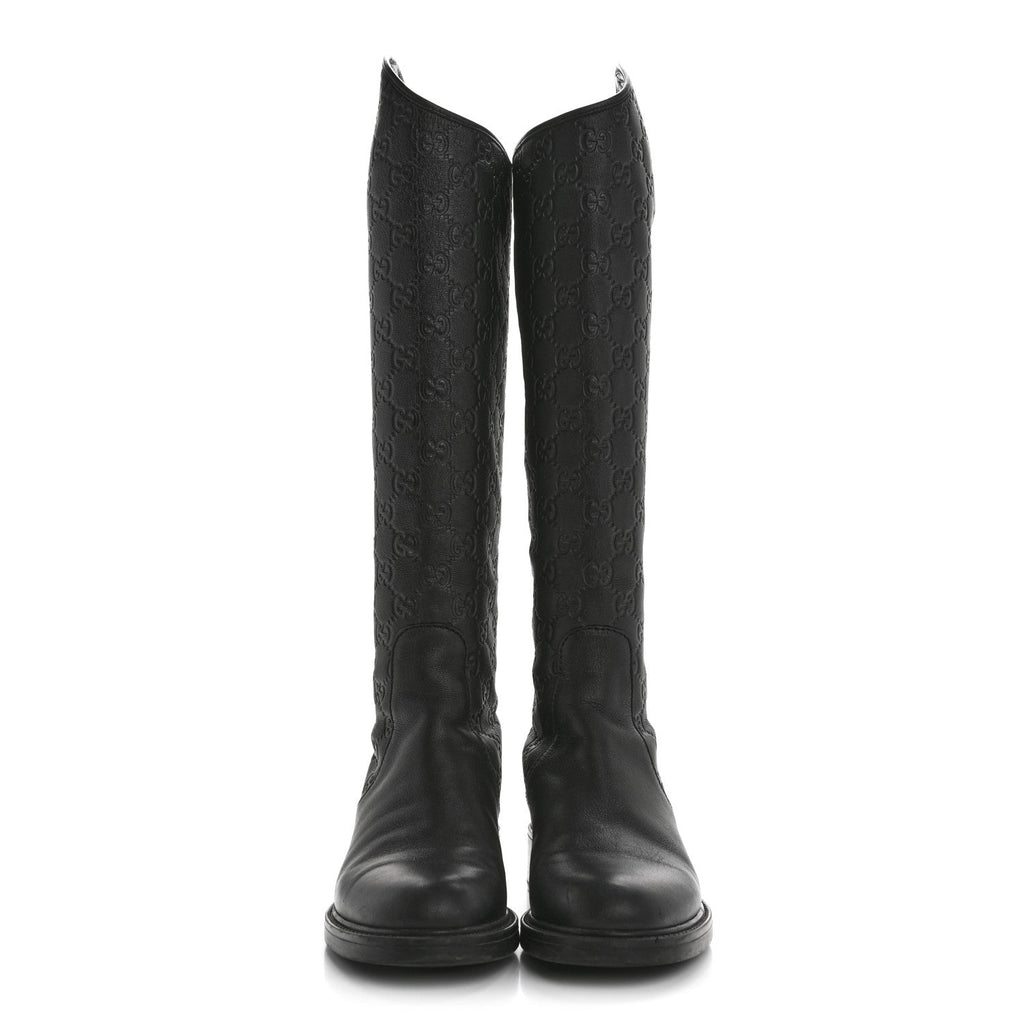 GUCCISSIMA CALFSKIN MIRO SOFT KNEE HIGH RIDING BOOTS BLACK