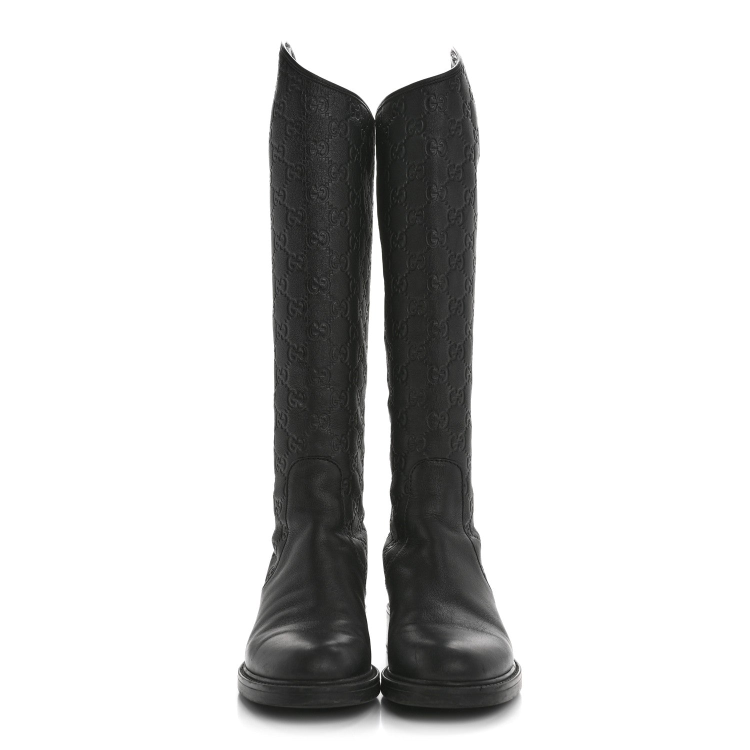 GUCCISSIMA CALFSKIN MIRO SOFT KNEE HIGH RIDING BOOTS BLACK