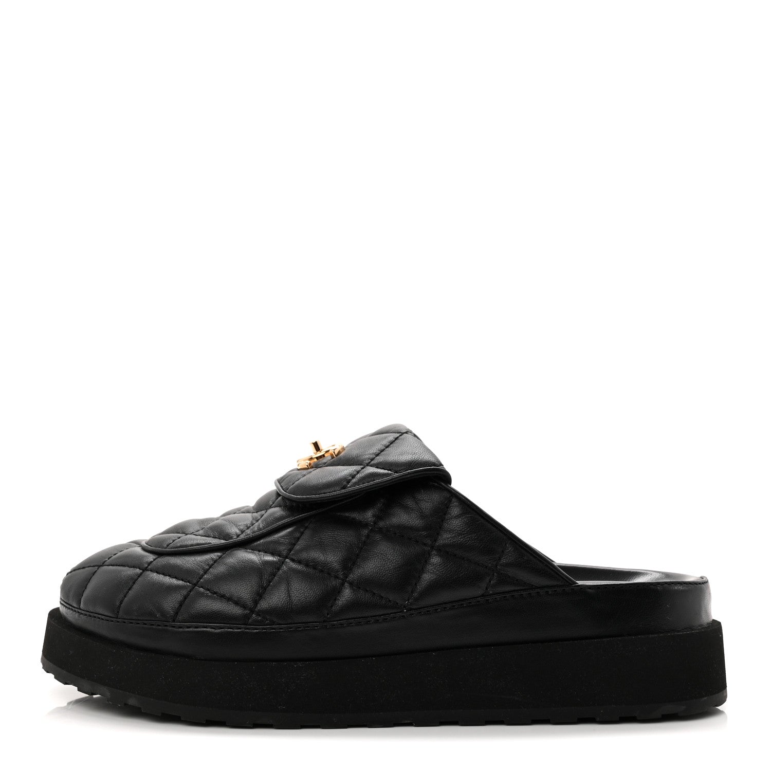 LAMBSKIN QUILTED CC TURNLOCK MULES BLACK