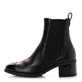 SHINY GRAINED CALFSKIN PATENT CAP TOE INTERLOCKING CC SHORT BOOTS BLACK