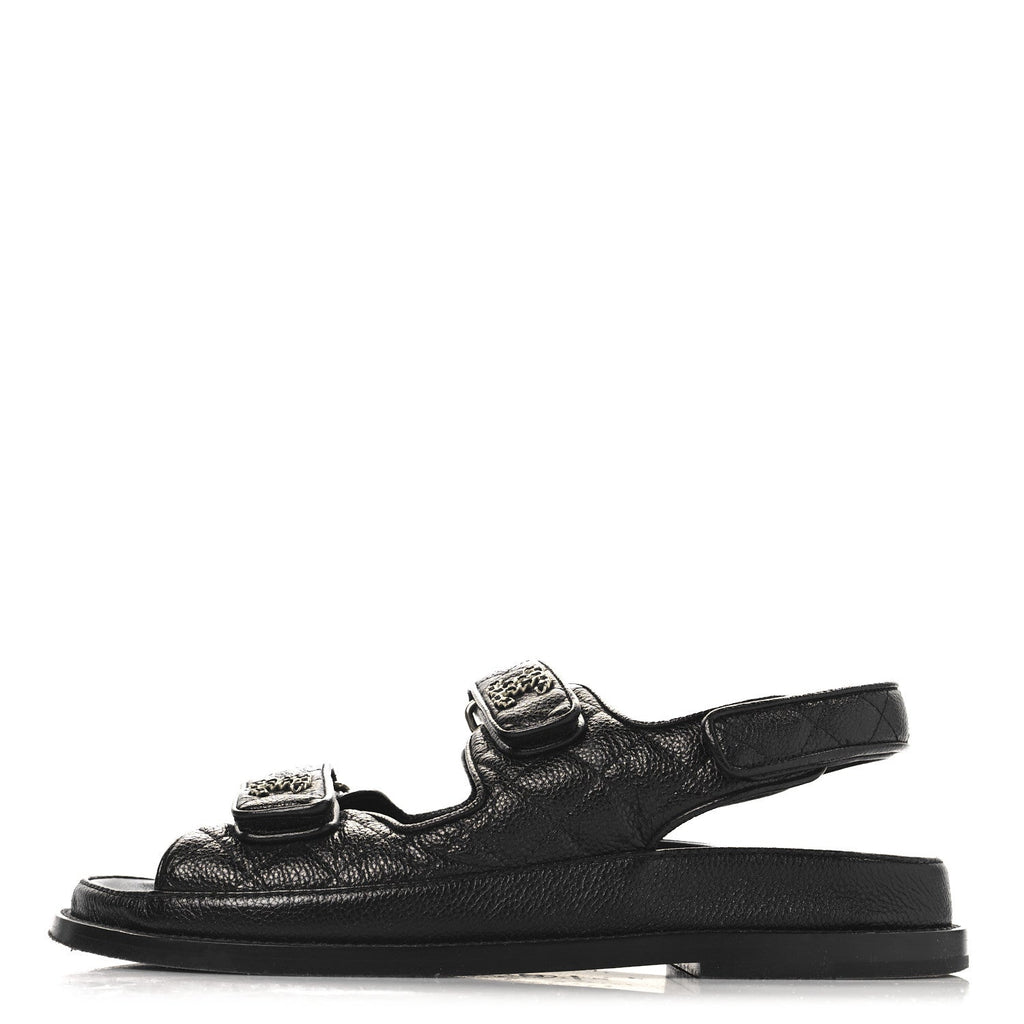 GRAINED CALFSKIN VELCRO DAD SANDALS BLACK