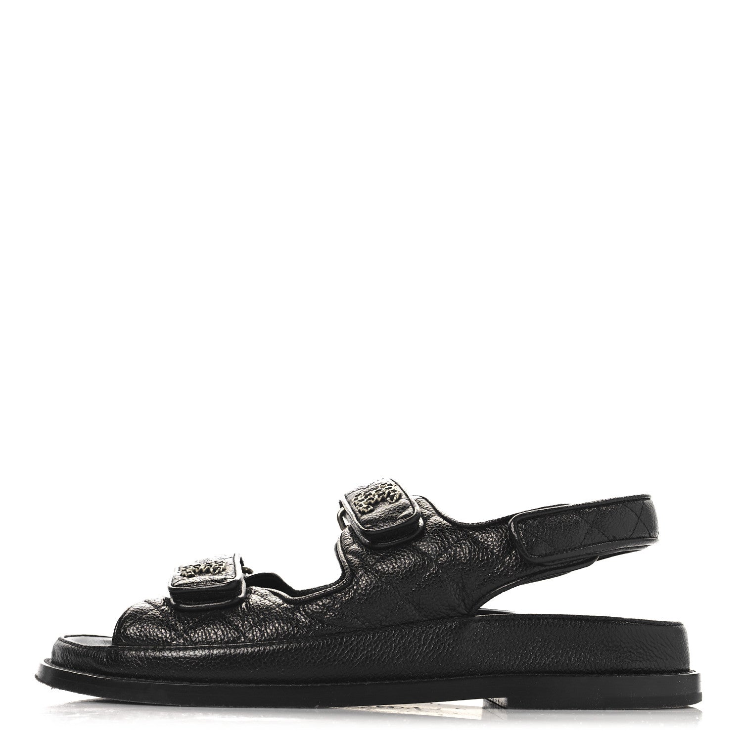 GRAINED CALFSKIN VELCRO DAD SANDALS BLACK