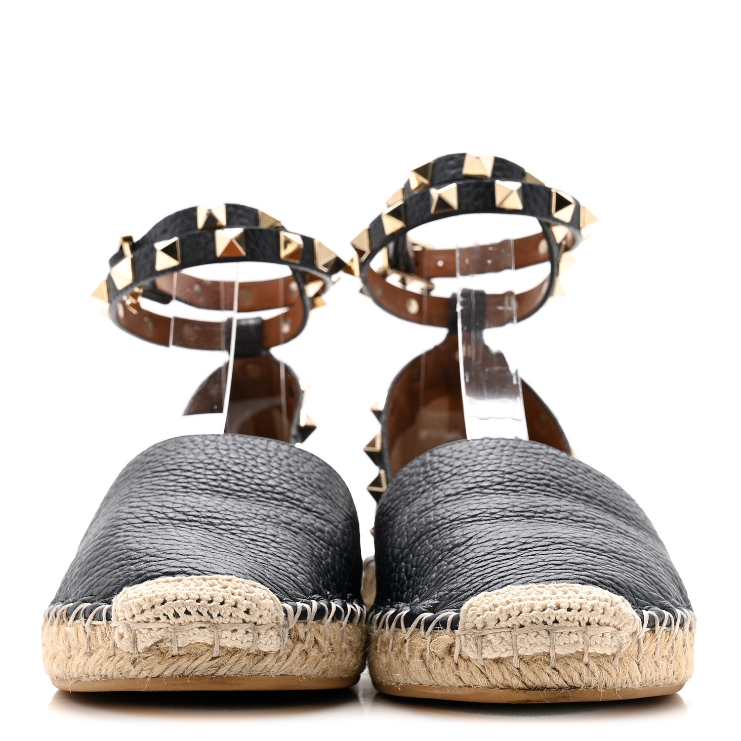 GRAINED CALFSKIN ROCKSTUD ANKLE WRAP ESPADRILLE 20MM FLATS NAVY
