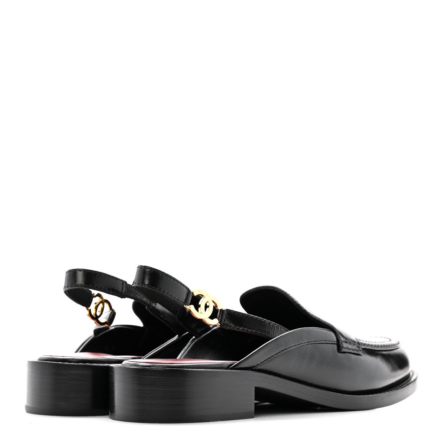 GLAZED CALFSKIN CC SLINGBACK FLATS BLACK