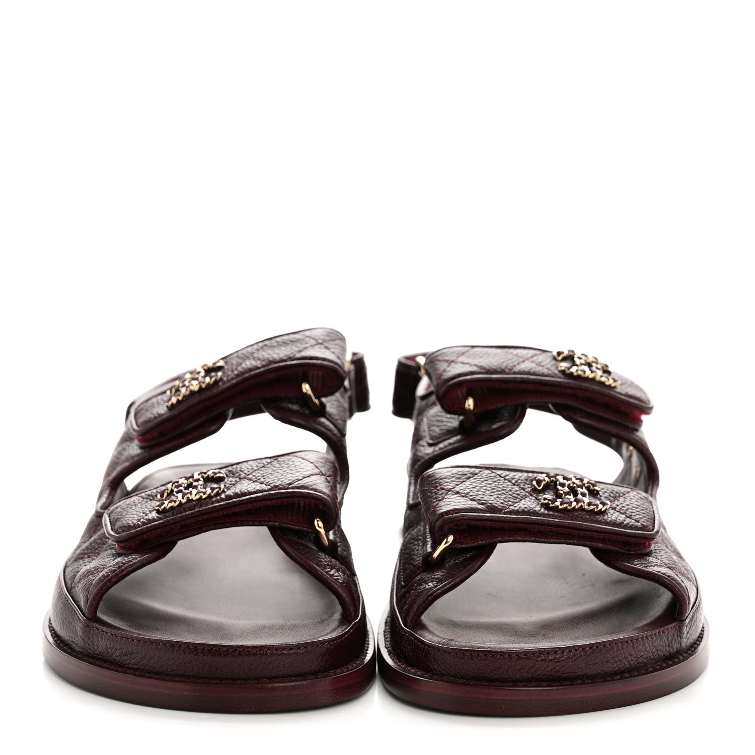 GRAINED CALFSKIN VELCRO DAD SANDALS MAROON