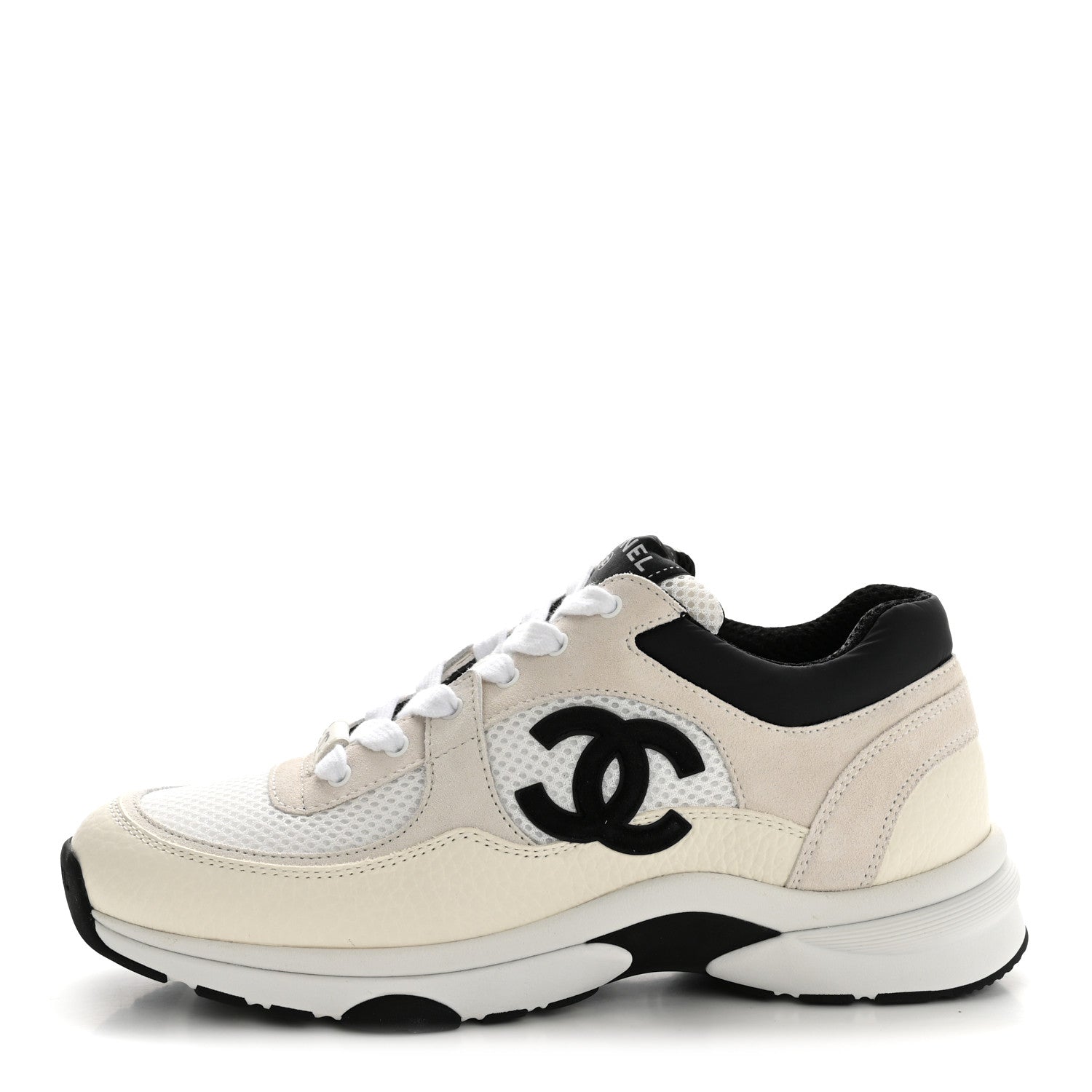 MESH SUEDE GRAINED CALFSKIN WOMENS CC SNEAKERS WHITE BLACK