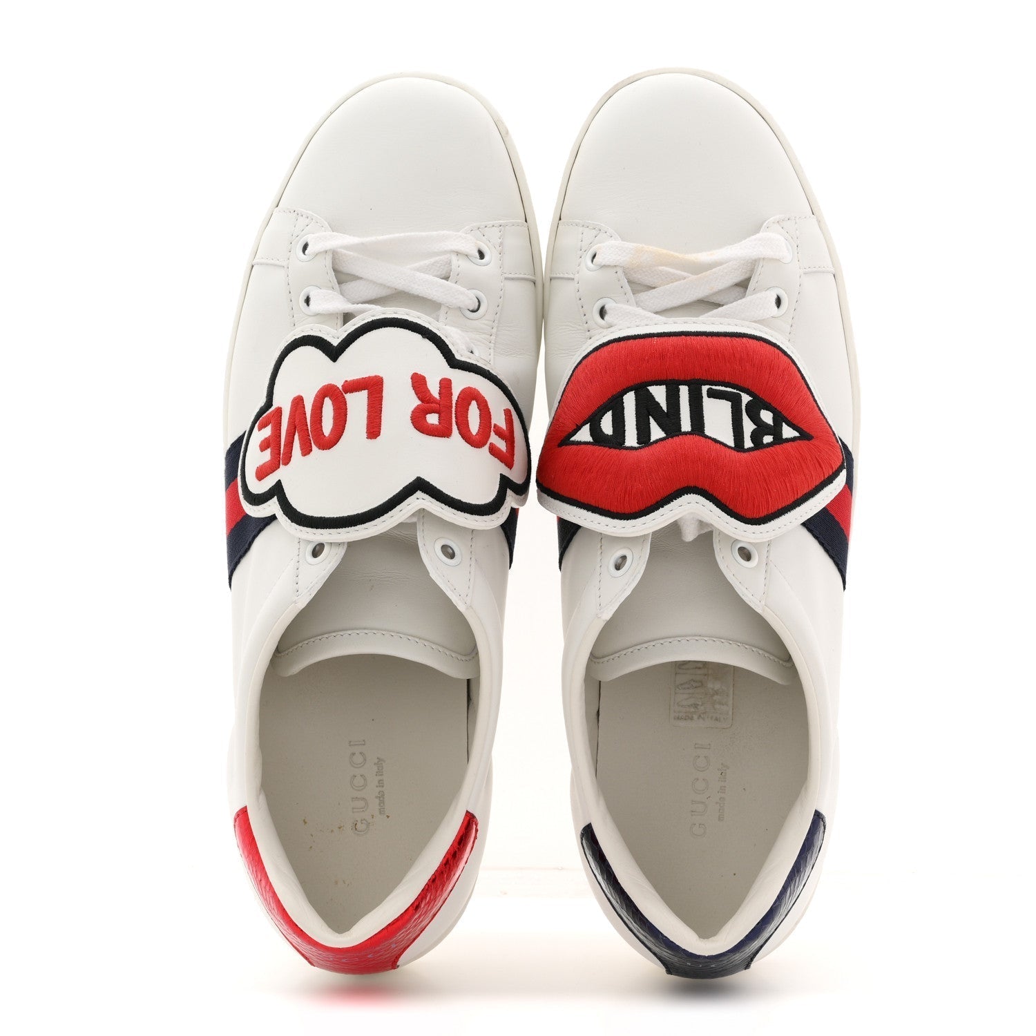 CALFSKIN AYERS WEB BLIND FOR LOVE EMBROIDERED WOMENS ACE SNEAKERS WHITE