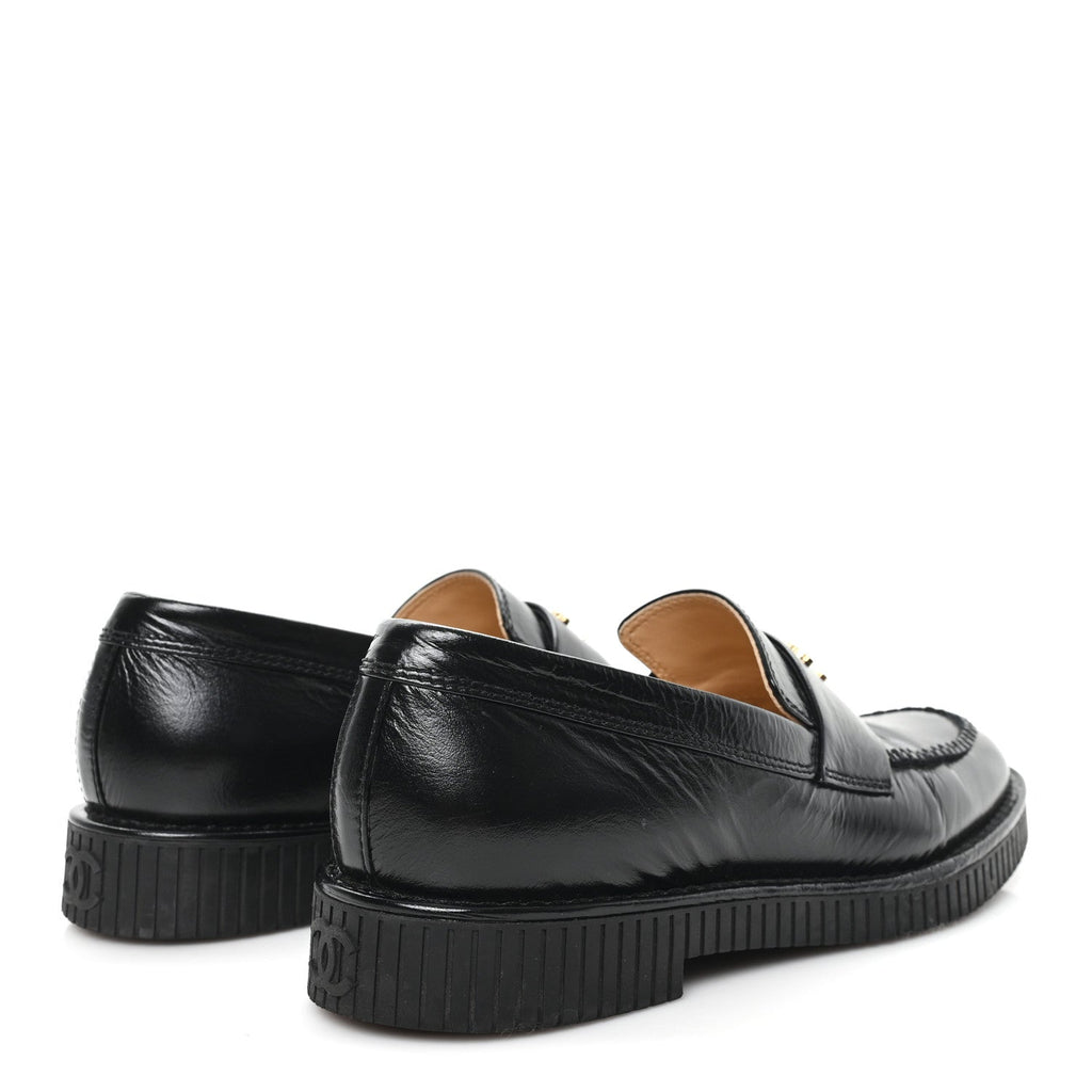 SHINY CRUMPLED CALFSKIN CC MOCASSIN LOAFERS BLACK