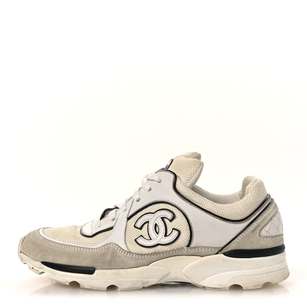 MESH SUEDE CALFSKIN GROSGRAIN WOMENS CC SNEAKERS WHITE BLACK